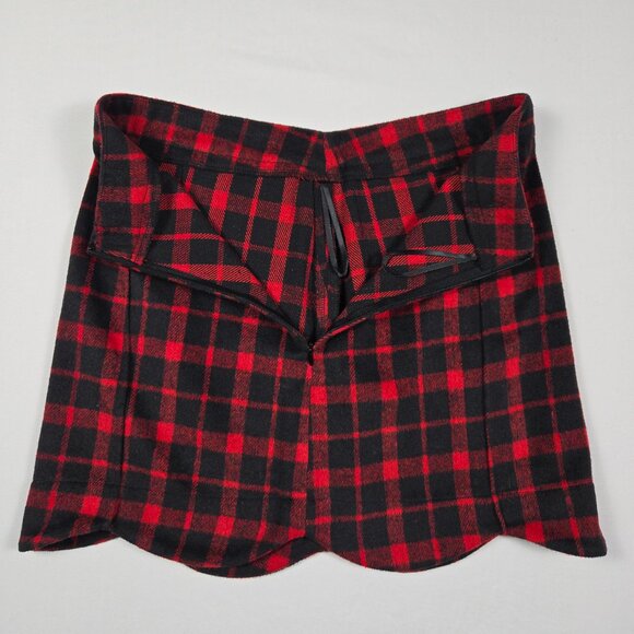 NWT Impressions Plaid‎ Mini Skirt Red Black Scalloped Hem Wool Blend S - Picture 9 of 9